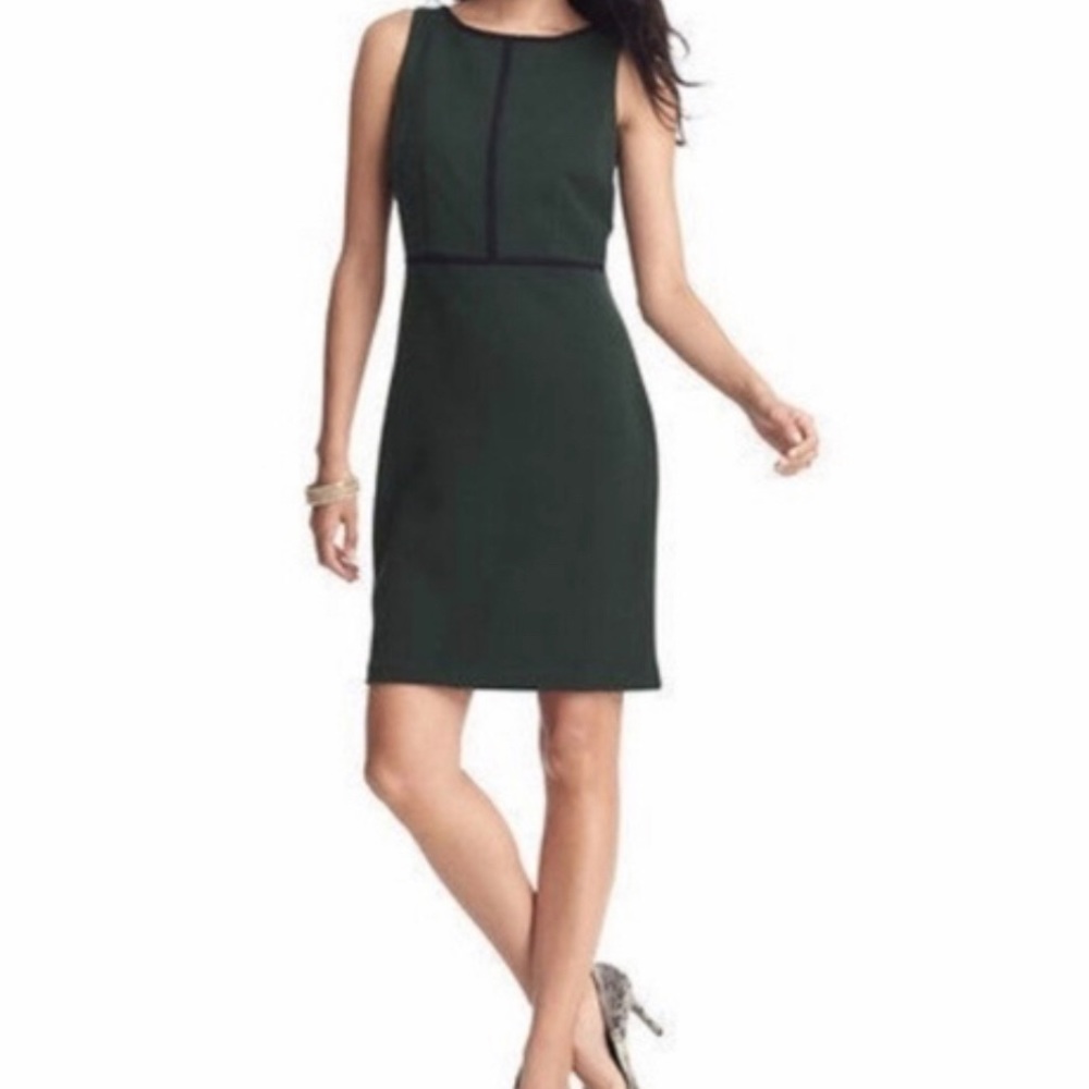 Loft hunter green with black trim sheath dress